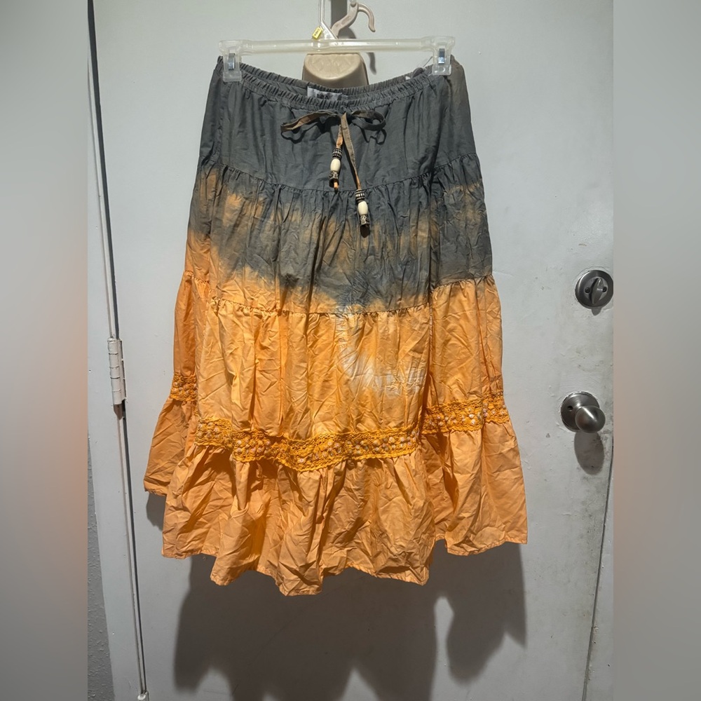 Vintage Biba maxi grey orange white skirt.